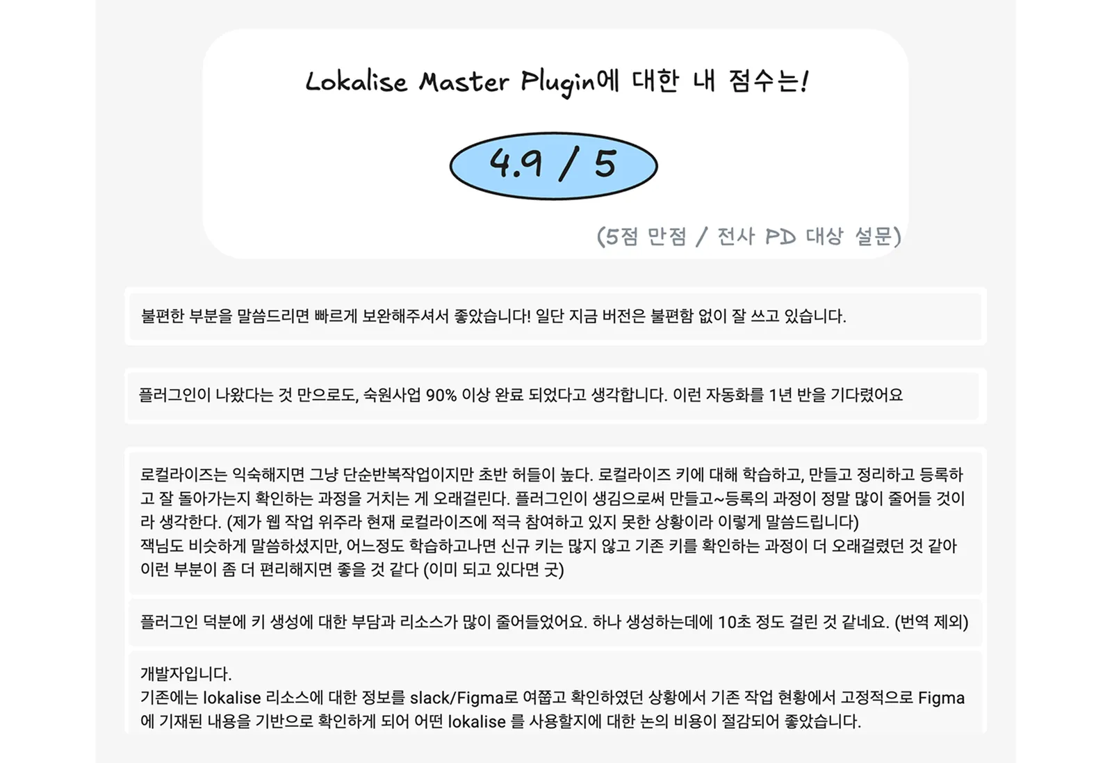 ▲ 플러그인 도입 후 프로덕트 디자이너 대상 설문